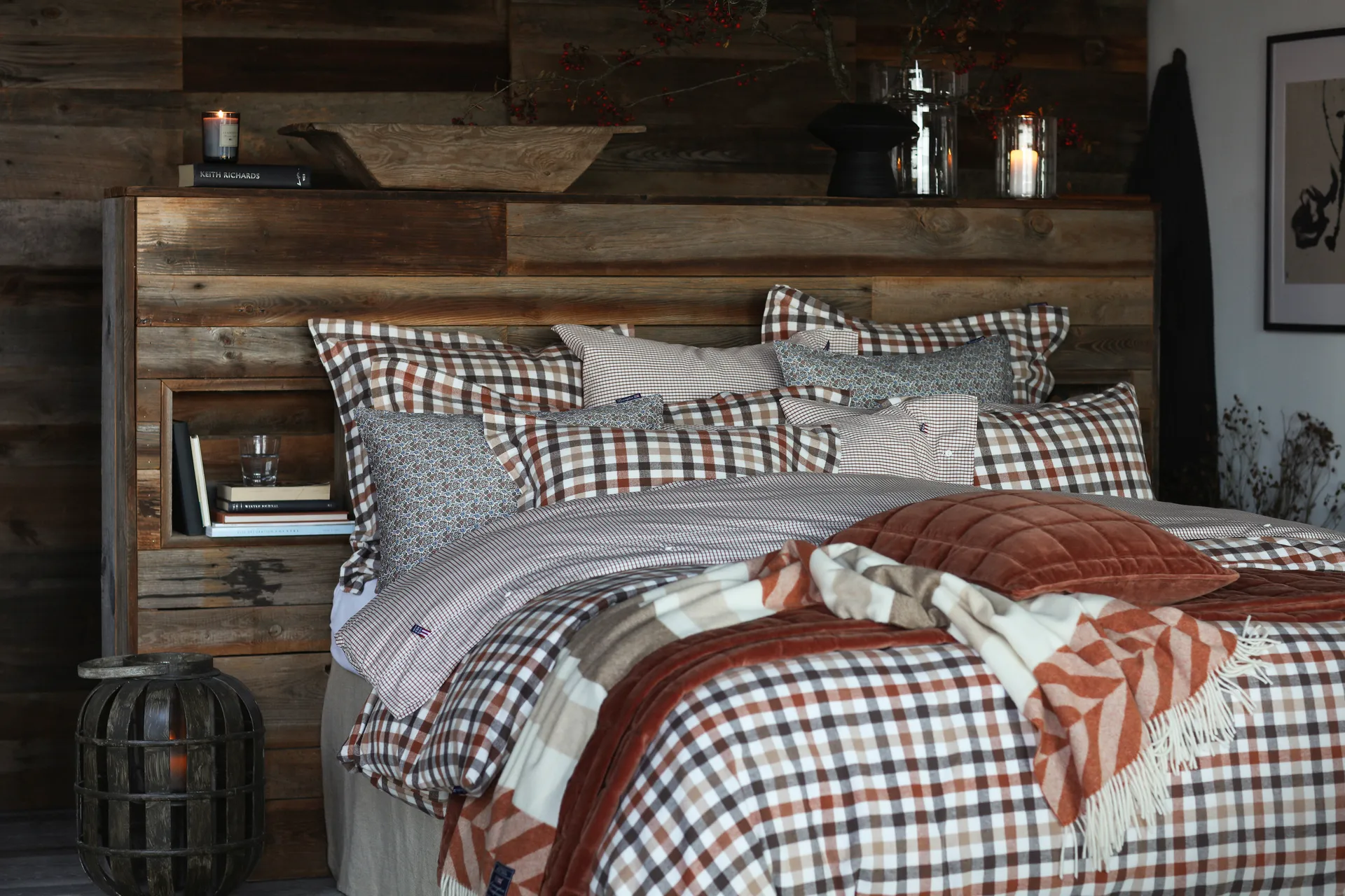 Plaid in lana riciclata Herringbone Striped 130x170 cm, Rame-marrone Lexington
