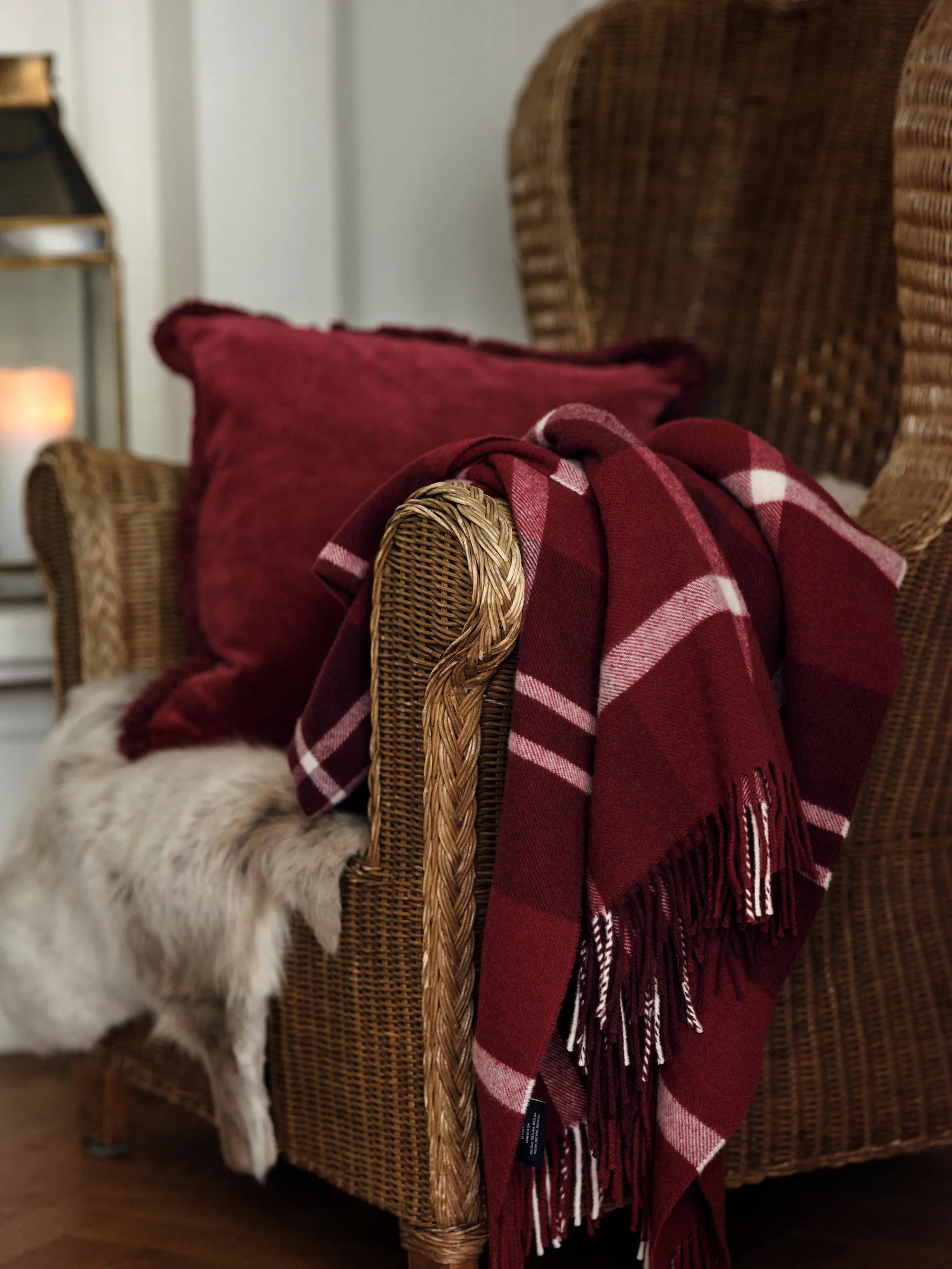 Plaid Riciclato a Quadri 130x170 cm, Rosso-bianco Lexington