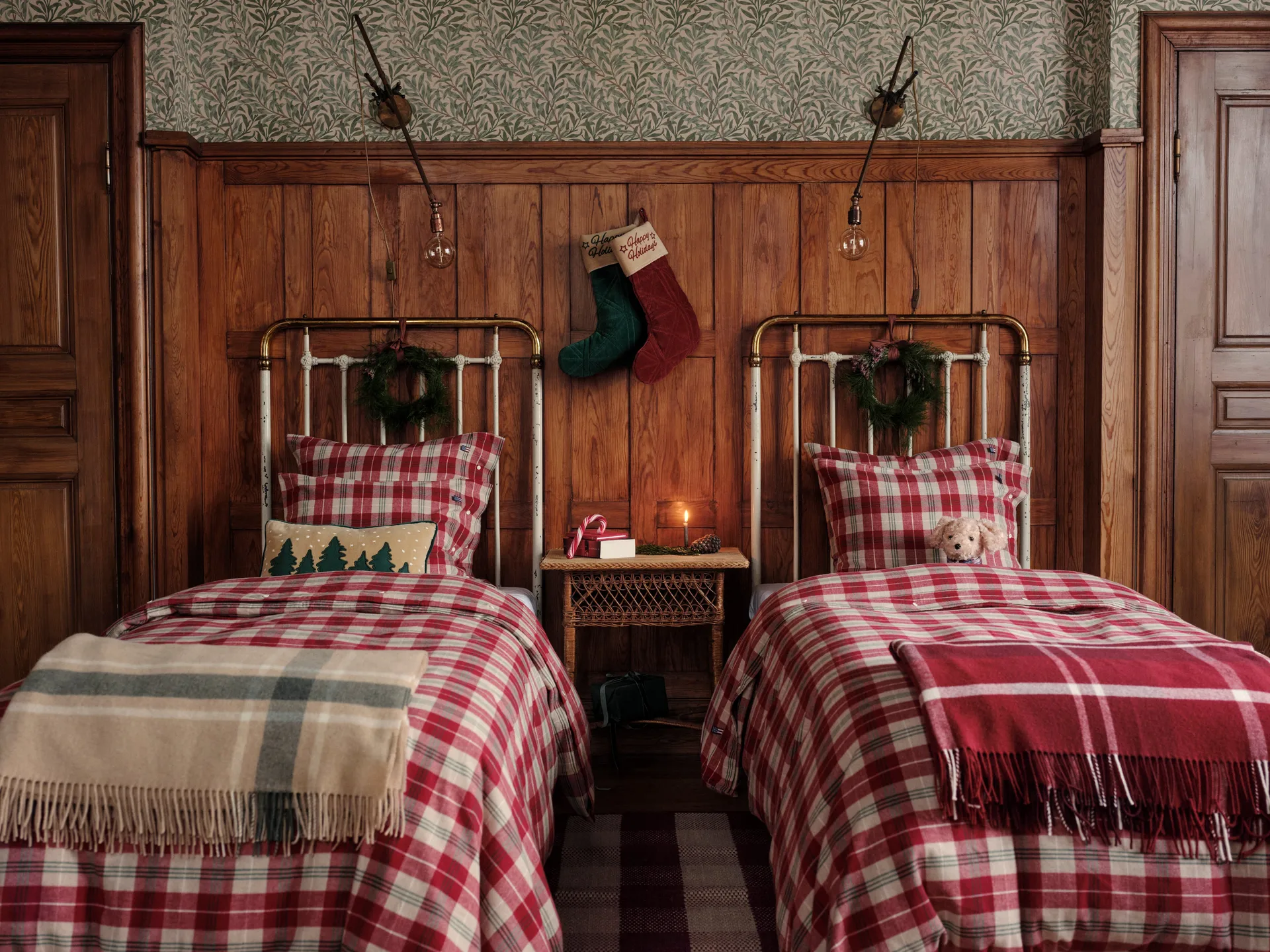 Plaid riciclato a quadri Frame 130x170 cm, Beige-verde Lexington