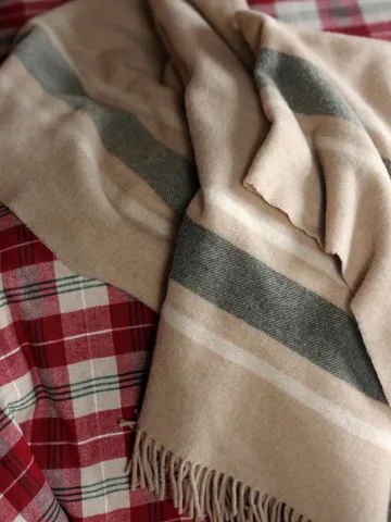 Plaid riciclato a quadri Frame 130x170 cm - Beige-verde - Lexington