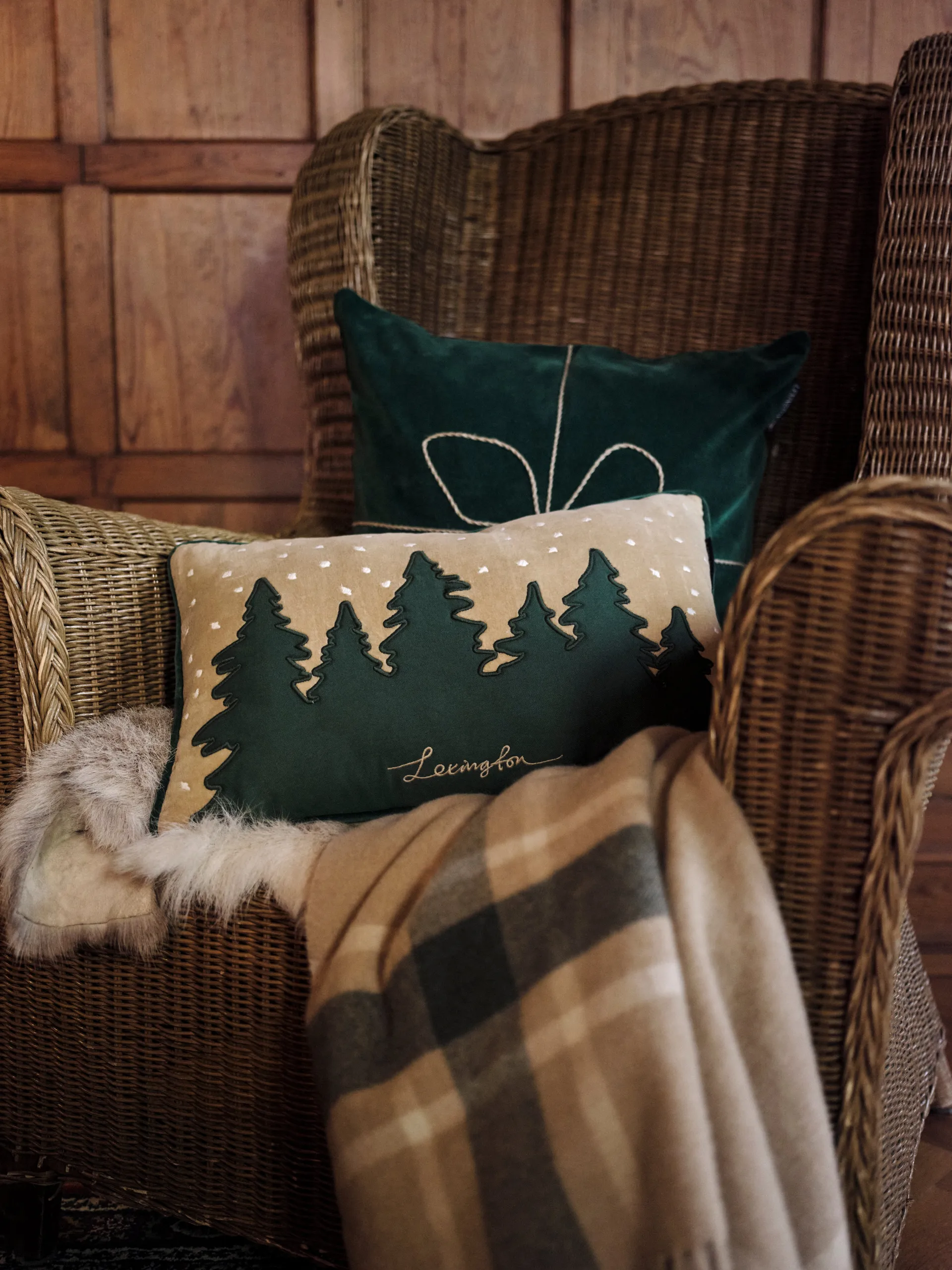 Plaid riciclato a quadri Frame 130x170 cm, Beige-verde Lexington