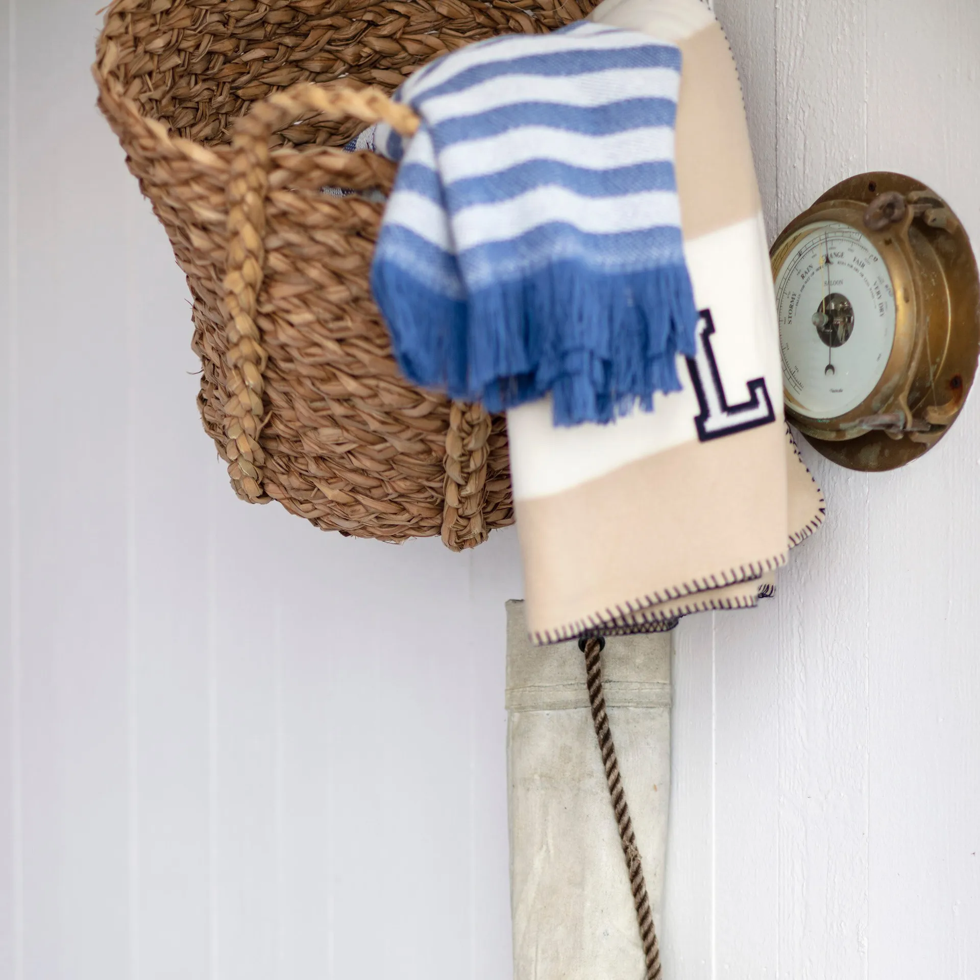 Plaid Striped in cotone riciclato 130x170 cm, Blu-bianco Lexington