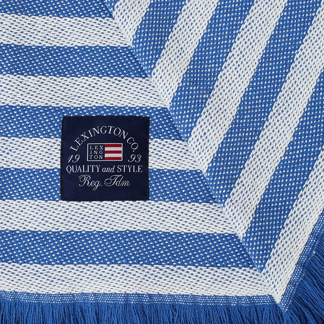 Plaid Striped in cotone riciclato 130x170 cm, Blu-bianco Lexington