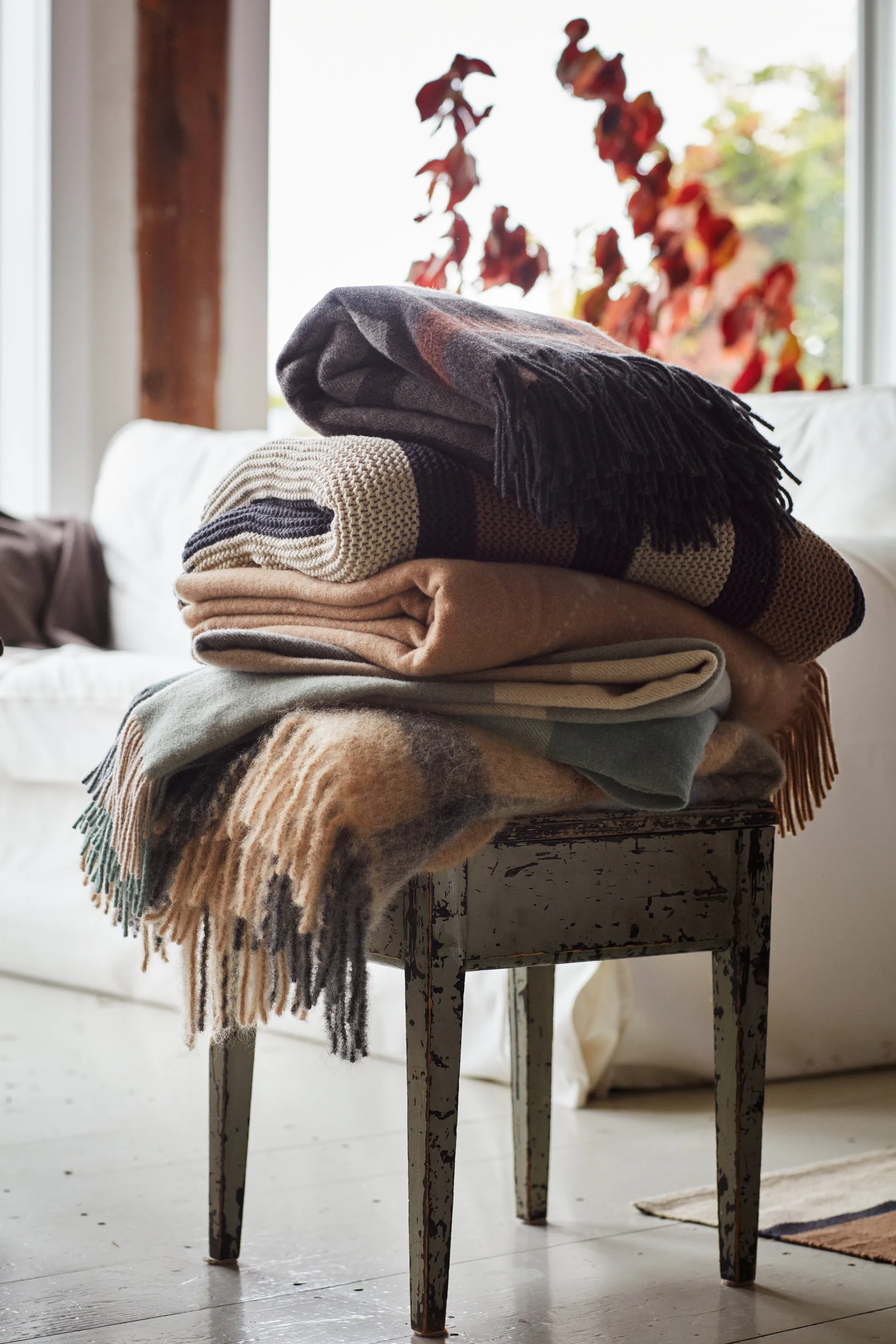 Plaid Striped Knitted Cotton 130x170 cm, Marrone, beige, grigio scuro Lexington