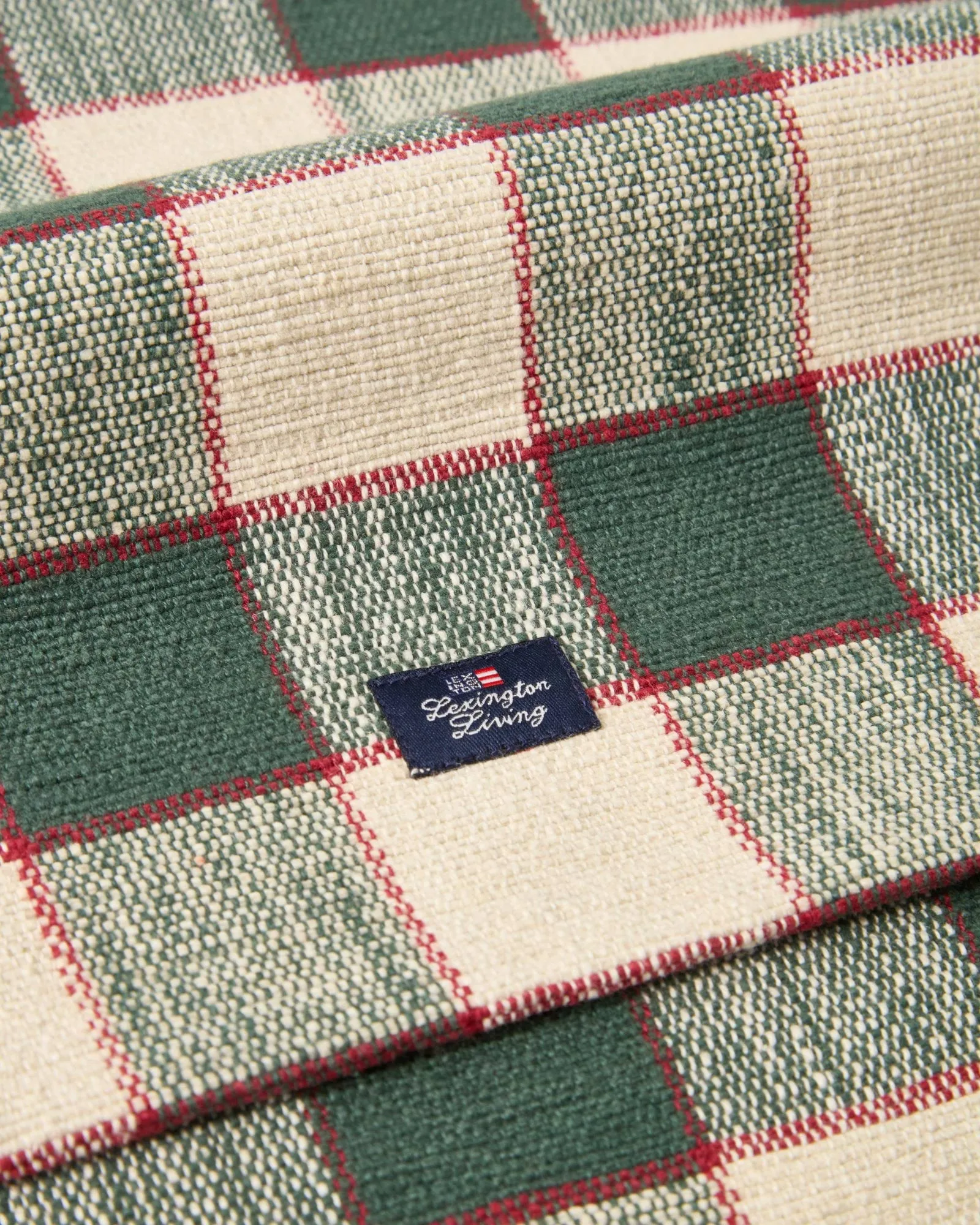 Runner in cotone biologico Checked, Green-Light beige-red, 50x150 cm Lexington