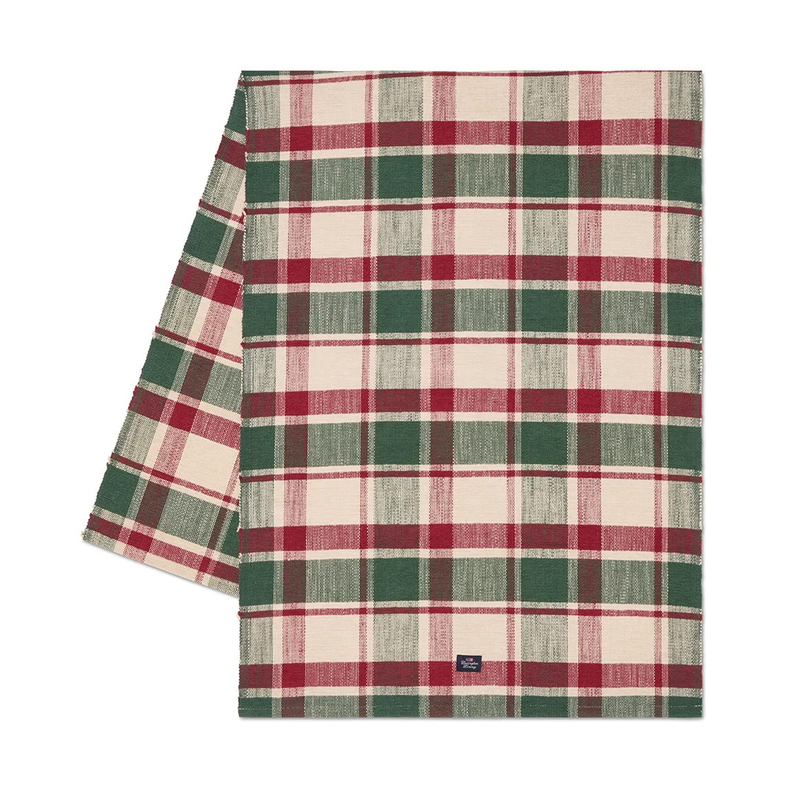 Runner in cotone biologico Checked, Verde-rosso-beige, 50x150 cm Lexington