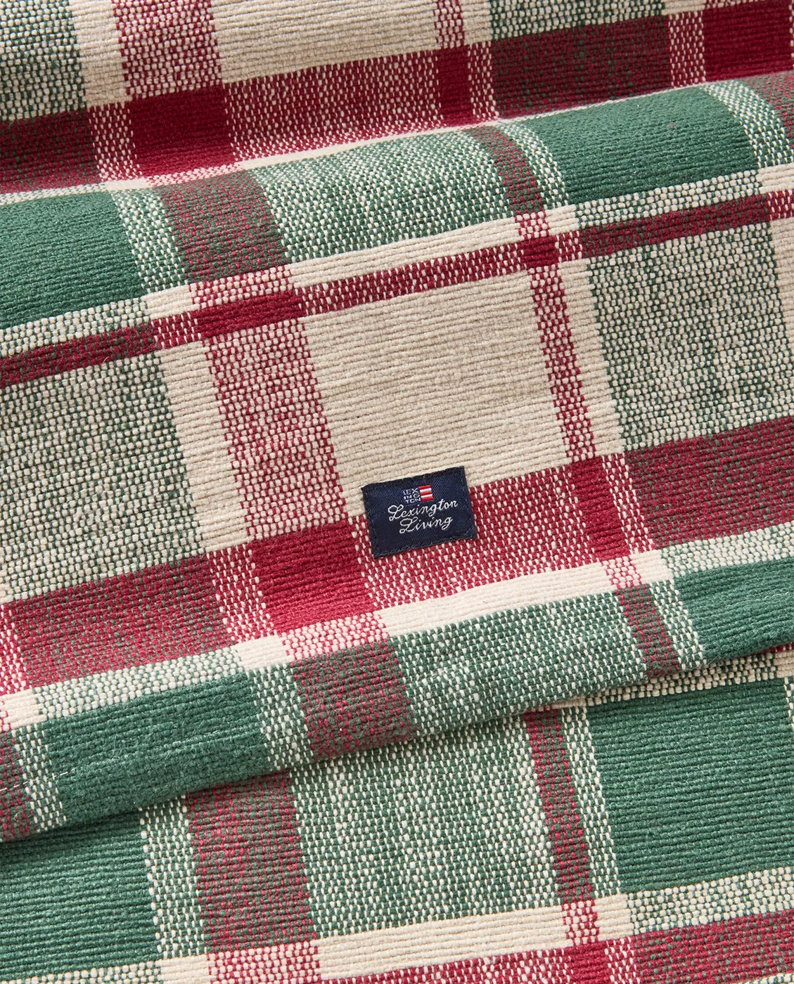 Runner in cotone biologico Checked, Verde-rosso-beige, 50x150 cm Lexington