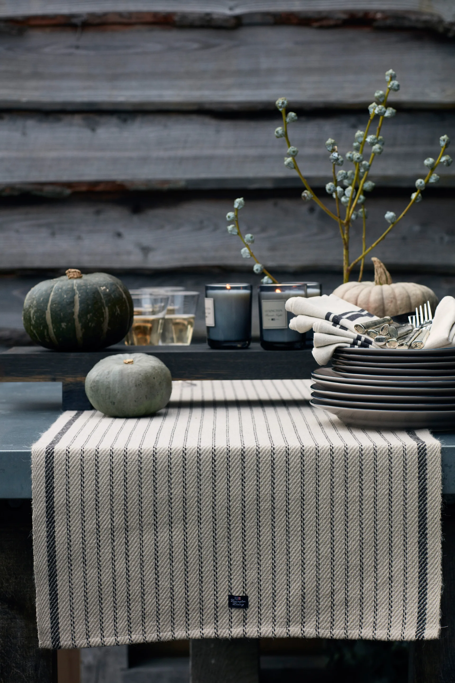 Runner Striped iuta e cotone 50x250 cm, Beige-grigio scuro Lexington