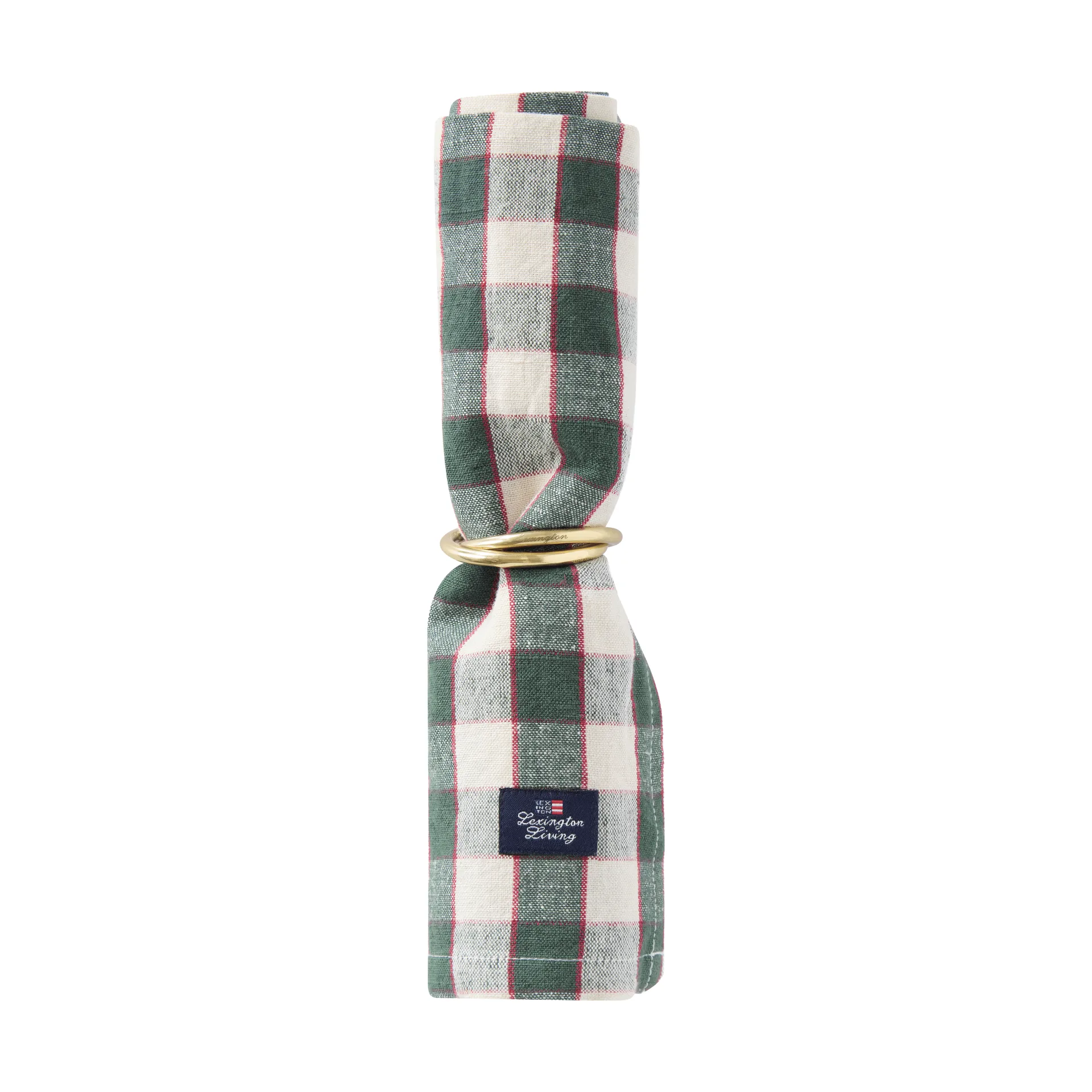 Serviette in lino/cotone a quadri 50x50 cm, Green-light beige-rosso Lexington