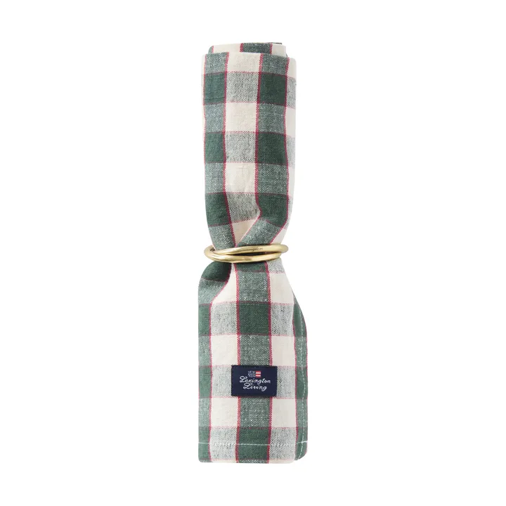 Serviette in lino/cotone a quadri 50x50 cm - Green-light beige-rosso - Lexington