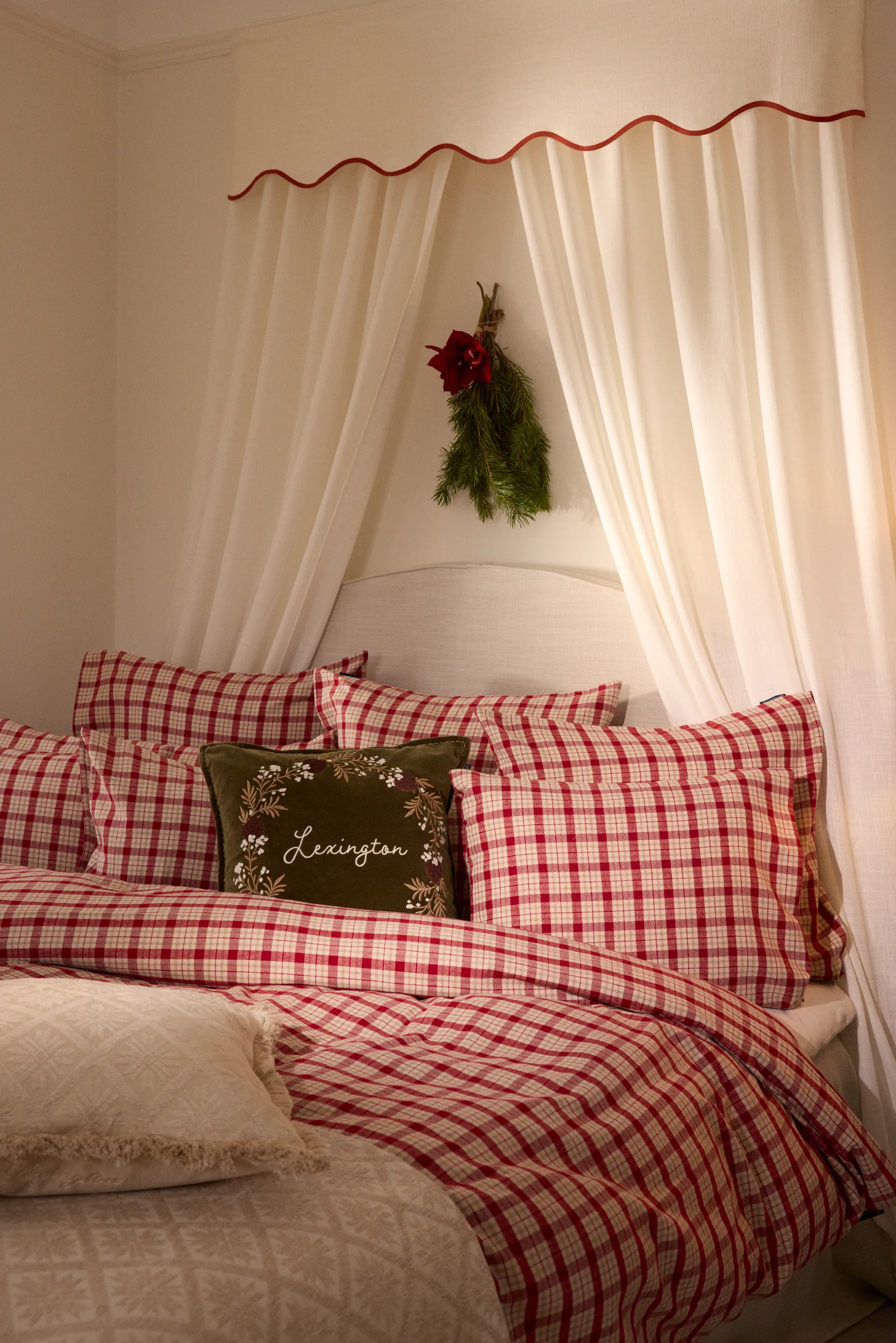 Set copripiumino in flanella di cotone a quadretti Red-beige, 2 pezzi, 50x60 cm, 150x210 cm Lexington