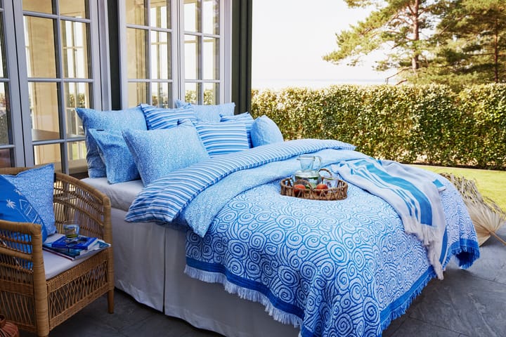 Set da letto in cotone satinato con stampa a onde - Bianco-Blu, 1 federa - Lexington