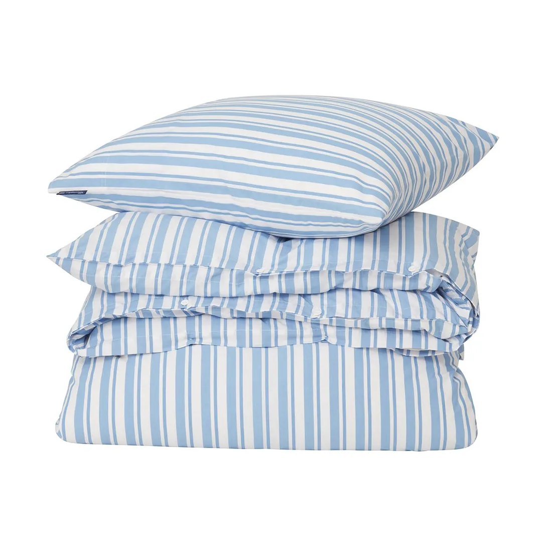 Set da letto in popeline di cotone Striped, Bianco-Blu, 1 federa Lexington