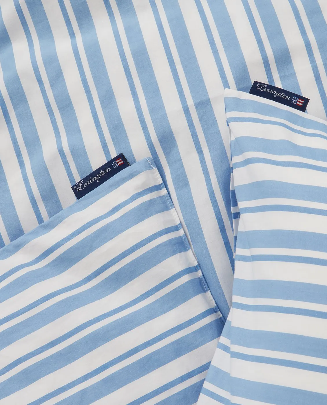 Set da letto in popeline di cotone Striped, Bianco-Blu, 1 federa Lexington