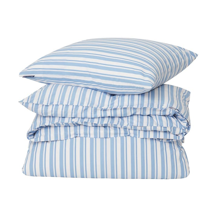 Set da letto in popeline di cotone Striped - Bianco-Blu, 2 federe - Lexington