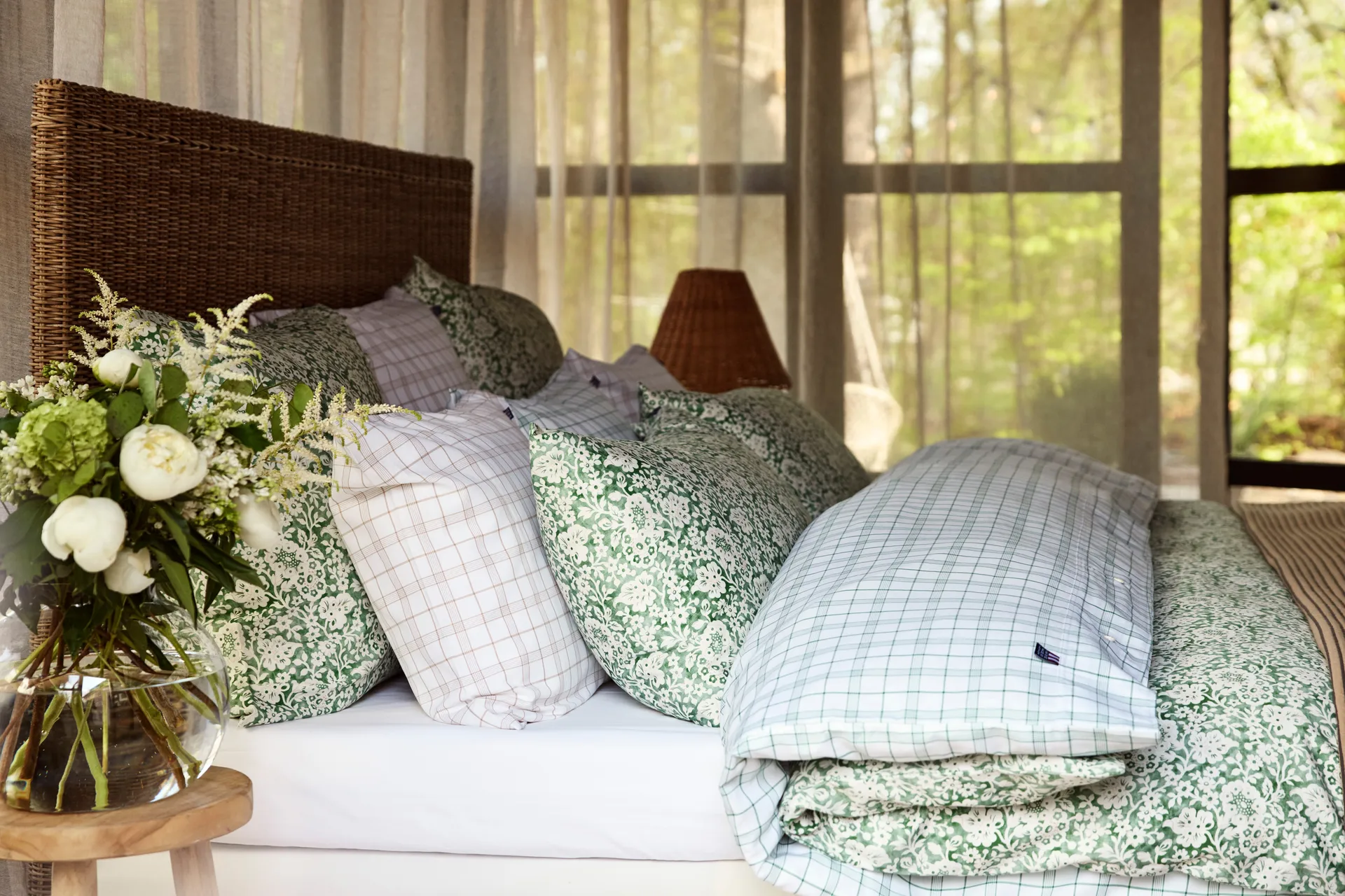 Set di biancheria da letto in cotone satinato verde Floral Printed, 50x60 cm, 150x210 cm Lexington