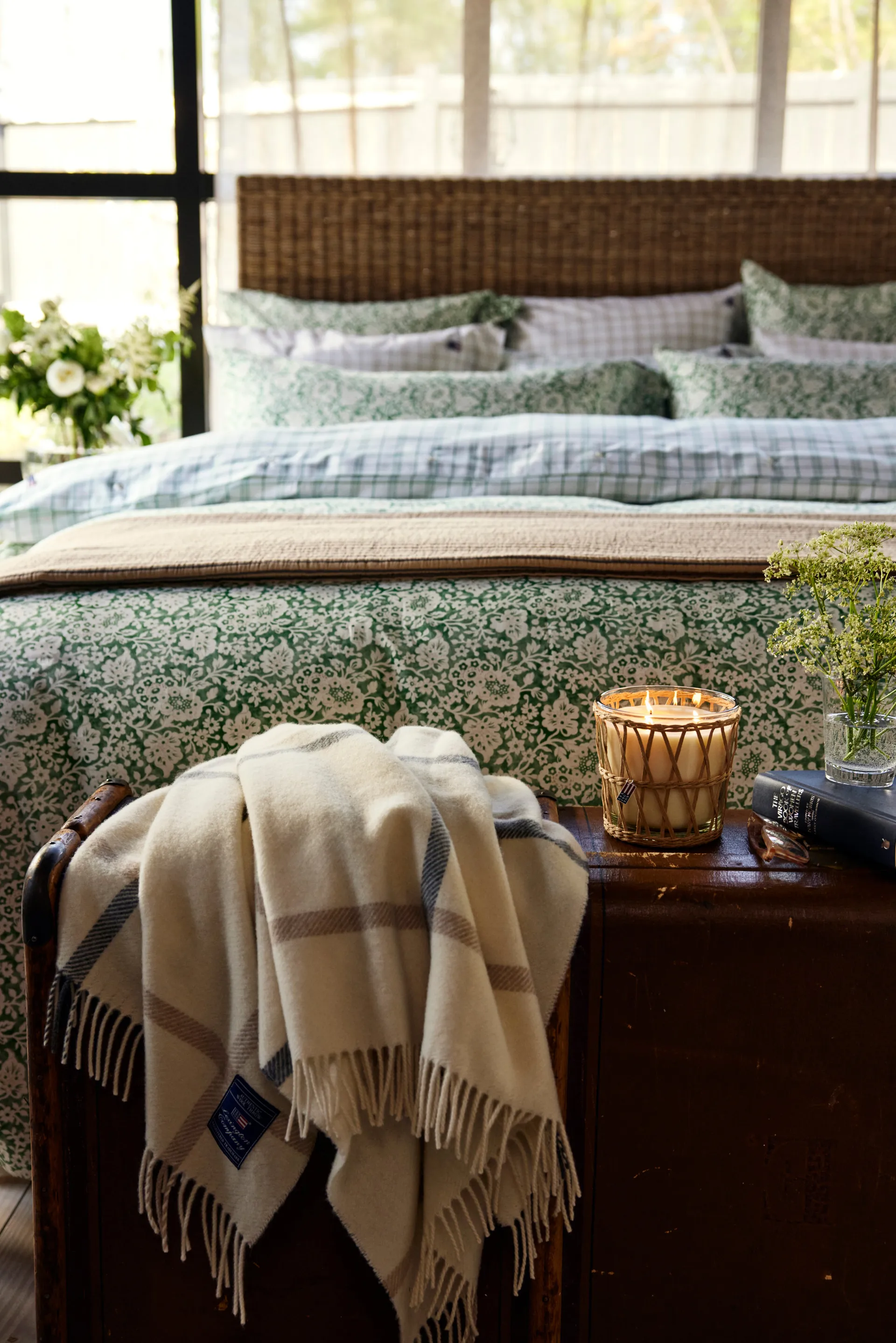 Set di biancheria da letto in cotone satinato verde Floral Printed, 50x60 cm, 150x210 cm Lexington