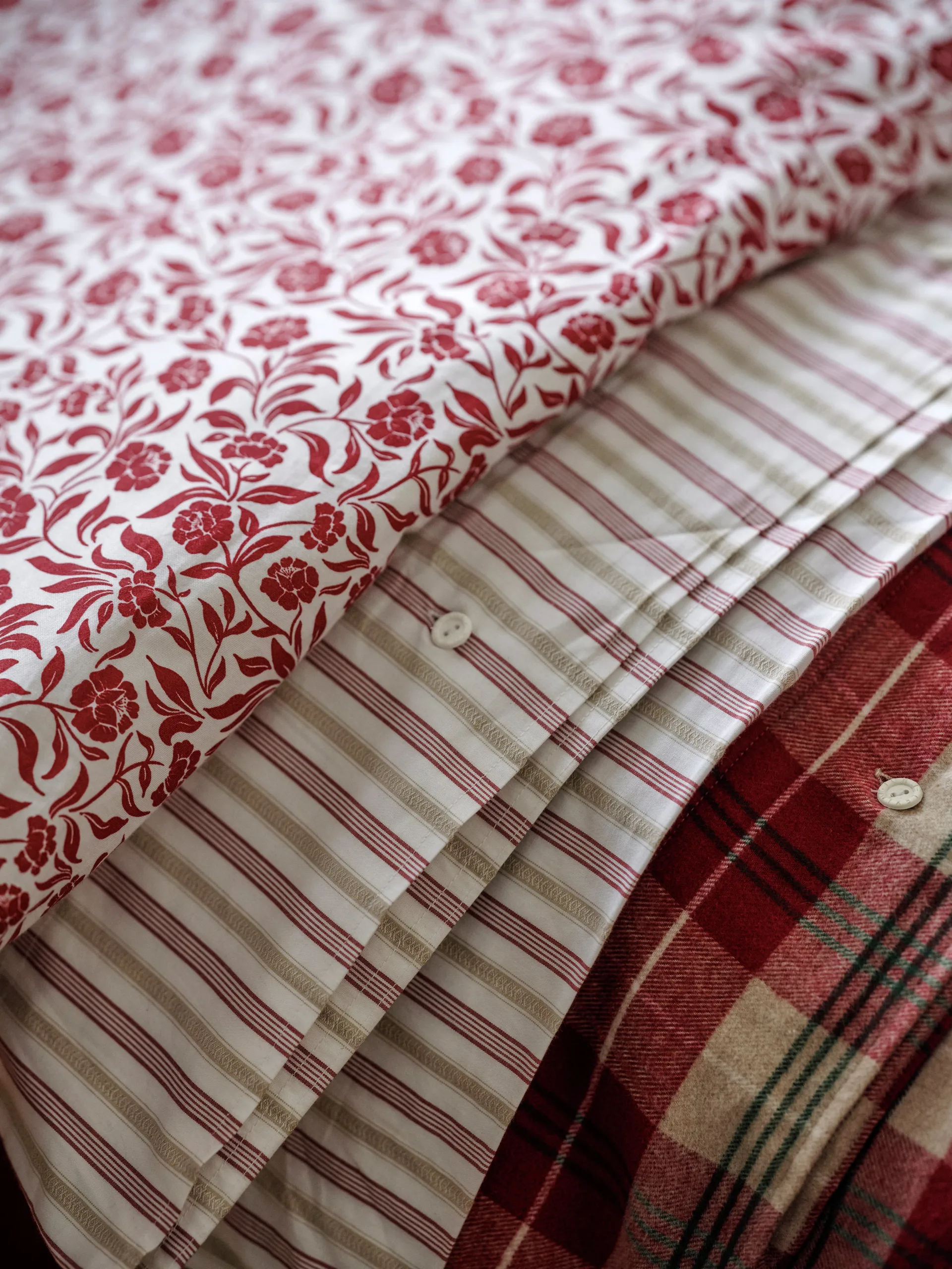 Set di lenzuola in raso di cotone stampato a fiori, Bianco-rosso Lexington