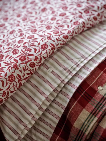 Set di lenzuola in raso di cotone stampato a fiori - Bianco-rosso - Lexington