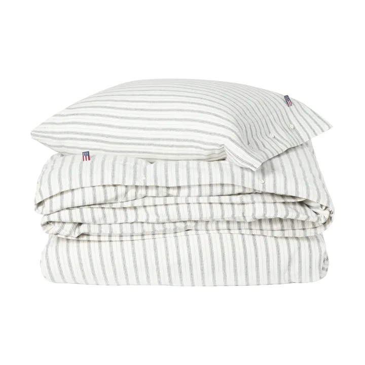 Set letto in flanella di cotone Stripe - Bianco-verde-beige, 2 pz 50x60 cm/1 pz 220x220 cm - Lexington