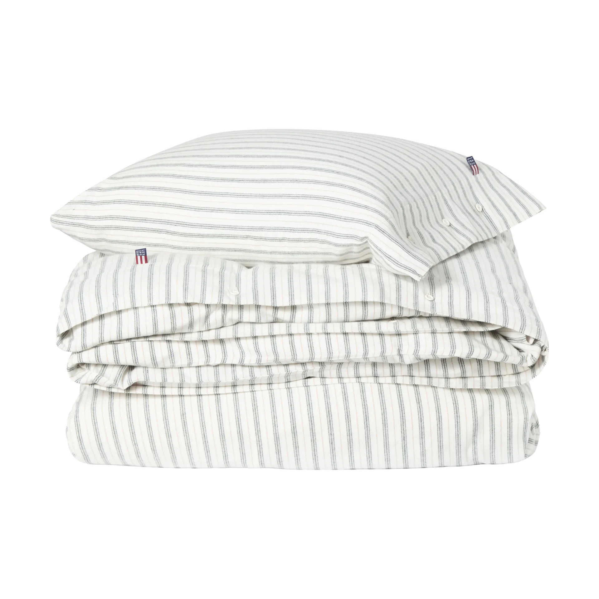 Set letto in flanella di cotone Stripe, White-green-beige, 50x60 cm/150x210 cm Lexington