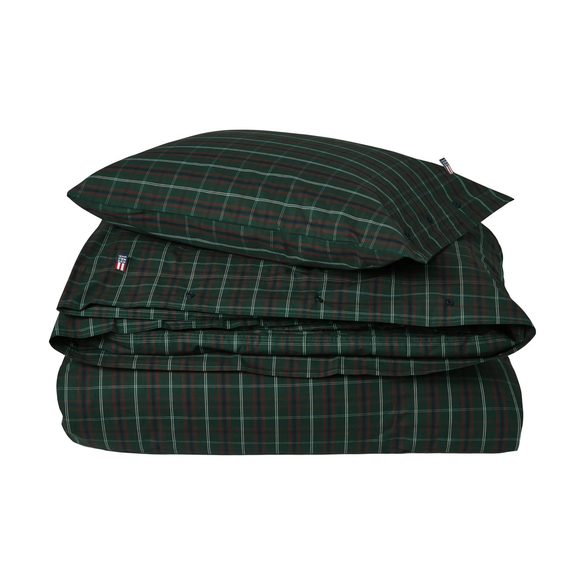 Set letto in percalle di cotone a quadri, Green-navy, 2 pz 50x60 cm/1 pz 220x220 cm Lexington