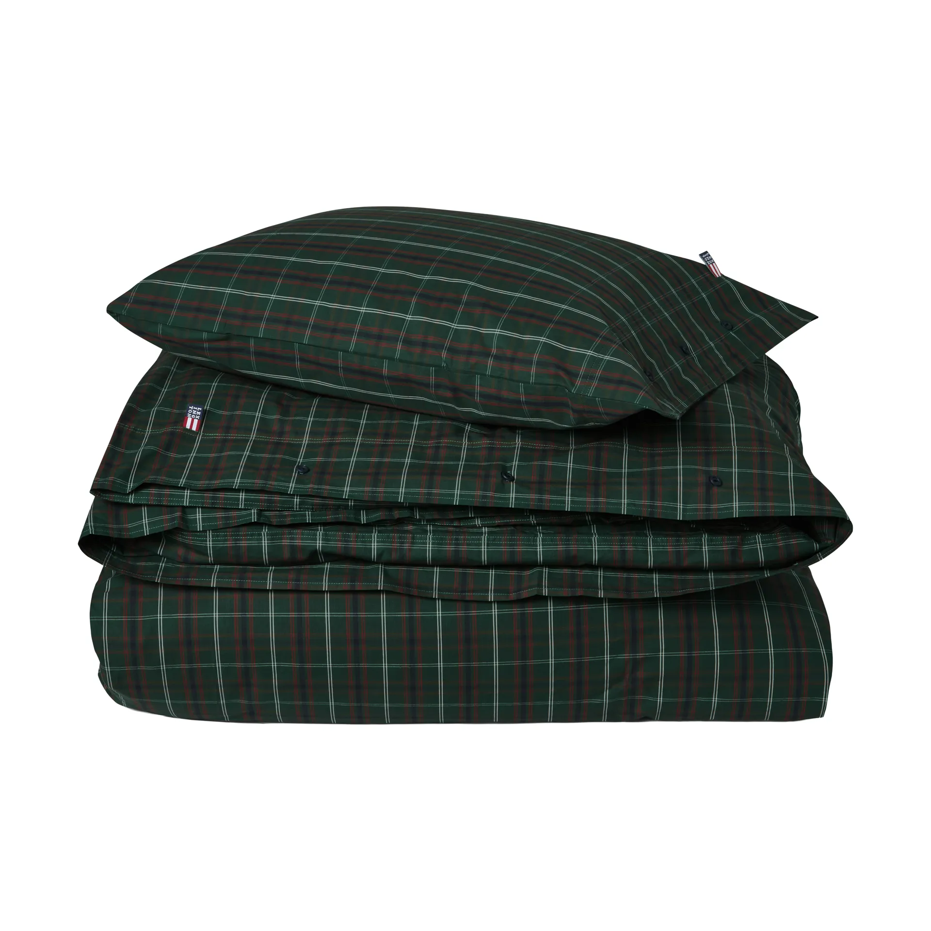 Set letto in percalle di cotone a quadri, Green-navy, 50x60 cm/150x210 cm Lexington