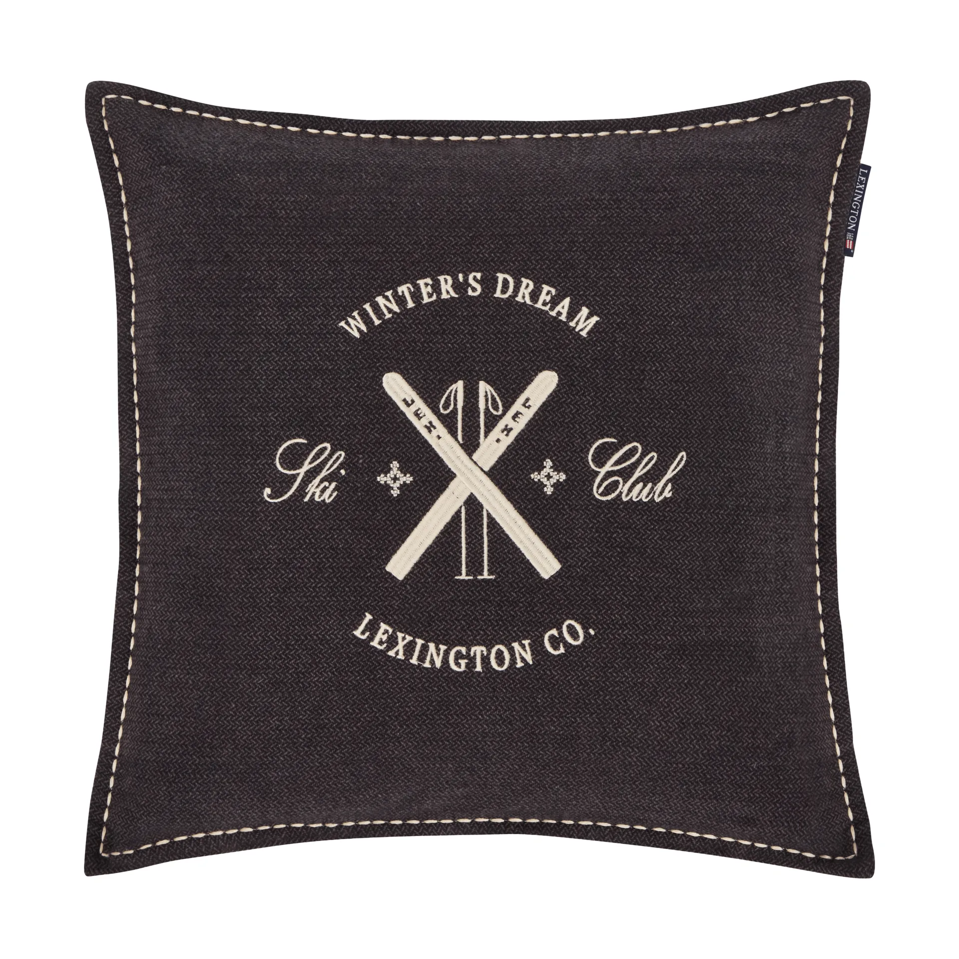 Ski Club federa per cuscino in cotone biologico, Navy-Light beige, 50x50 cm Lexington