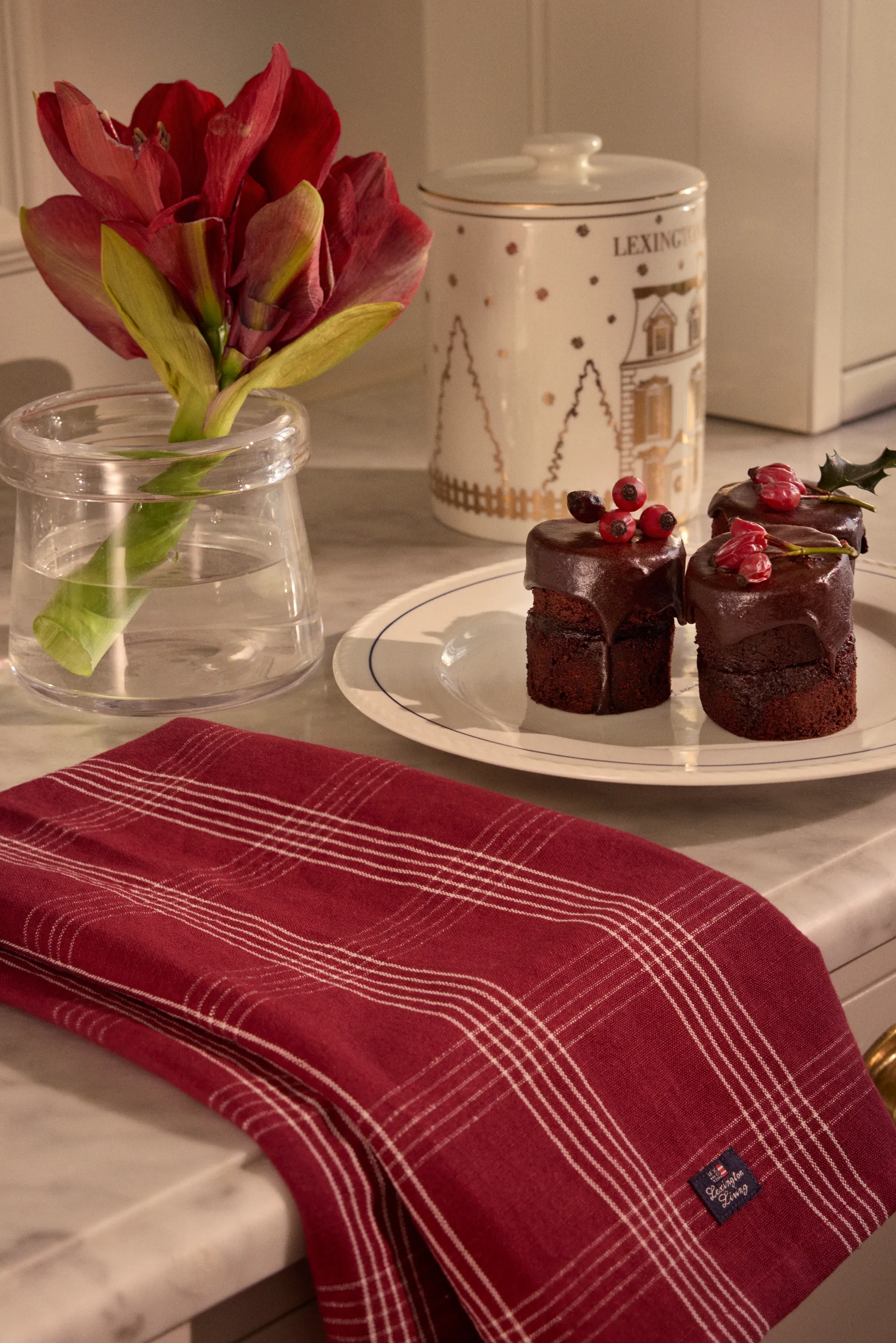 Strofinaccio da cucina a quadretti lino/cotone 50x70 cm, Rosso-bianco Lexington
