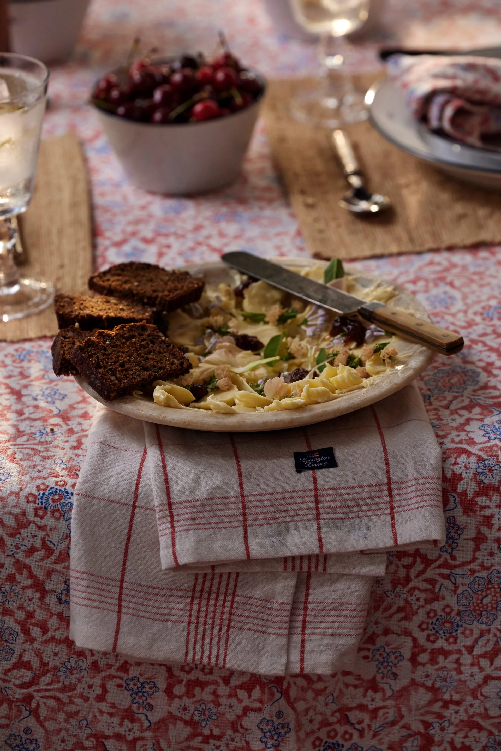 Strofinaccio da cucina in cotone/lino 50x70 cm, Bianco-rosso Lexington