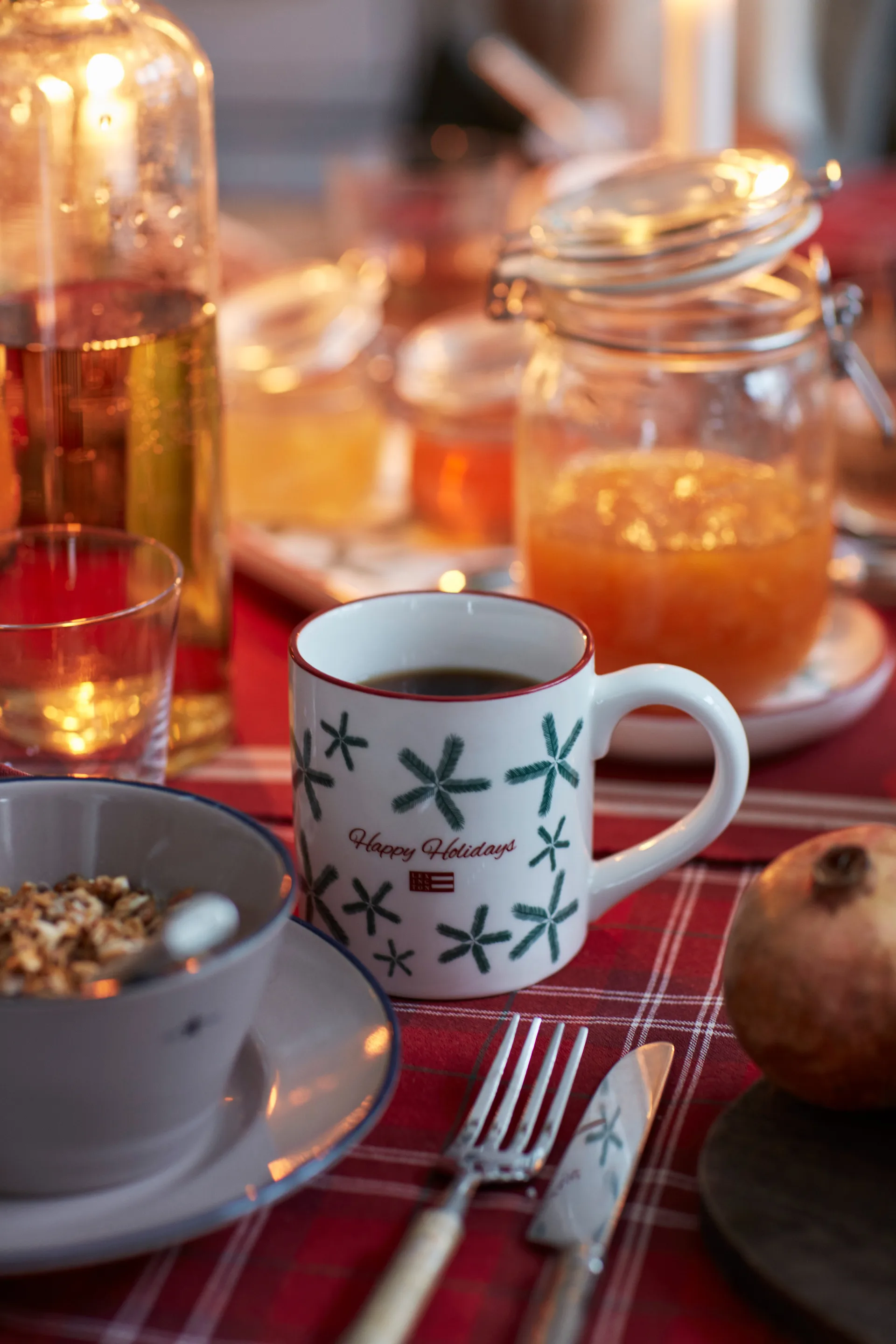 Tovaglia a scacchi in cotone organico Oxford, 180x180 cm, Rosso, beige, verde Lexington