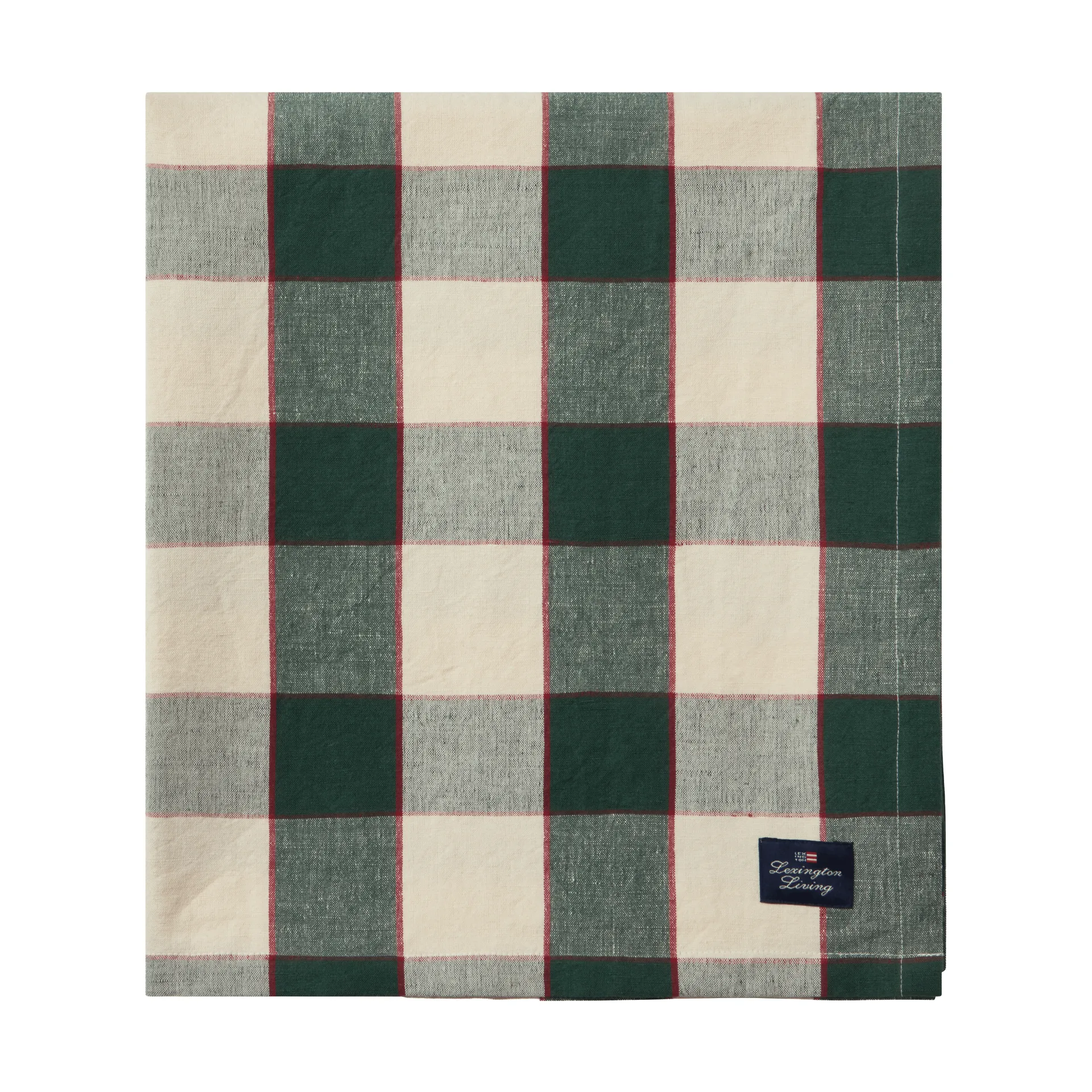Tovaglia Checked Cotton Linen 150x250 cm, Green-light beige-rosso Lexington