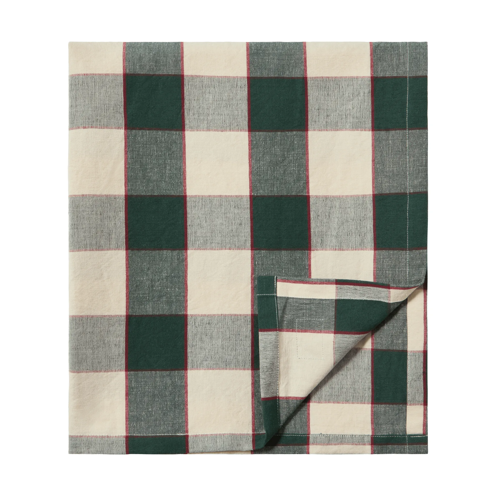 Tovaglia Checked Cotton Linen 150x250 cm, Green-light beige-rosso Lexington