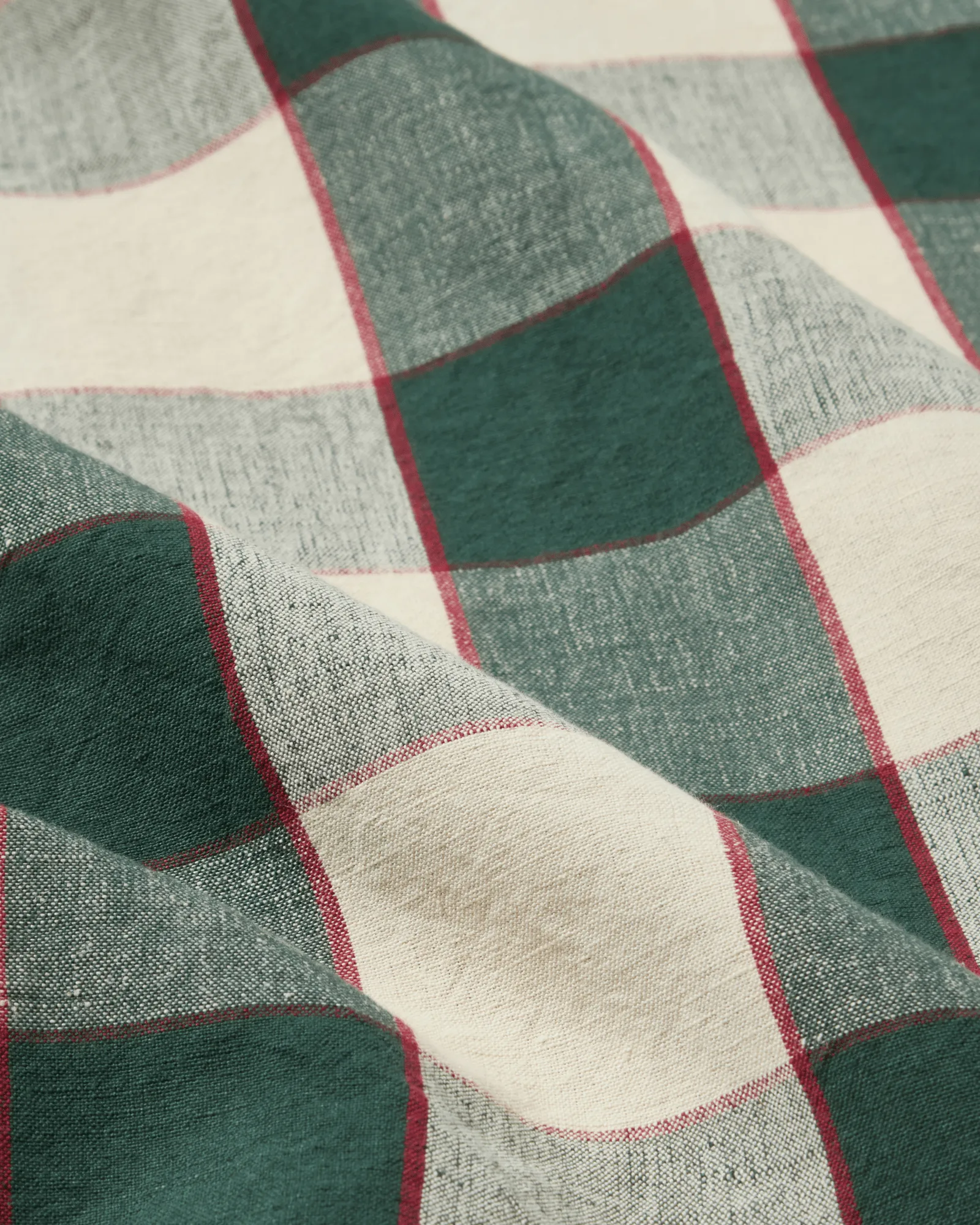 Tovaglia Checked Cotton Linen 150x350 cm, Green-light beige-rosso Lexington