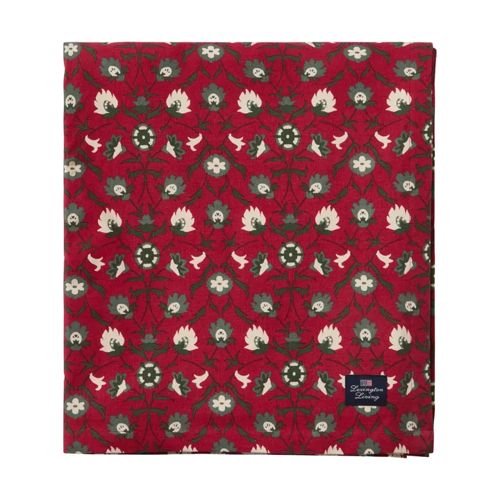 Tovaglia in cotone biologico con stampa Flower - Red-beige-green, 150x250 cm - Lexington