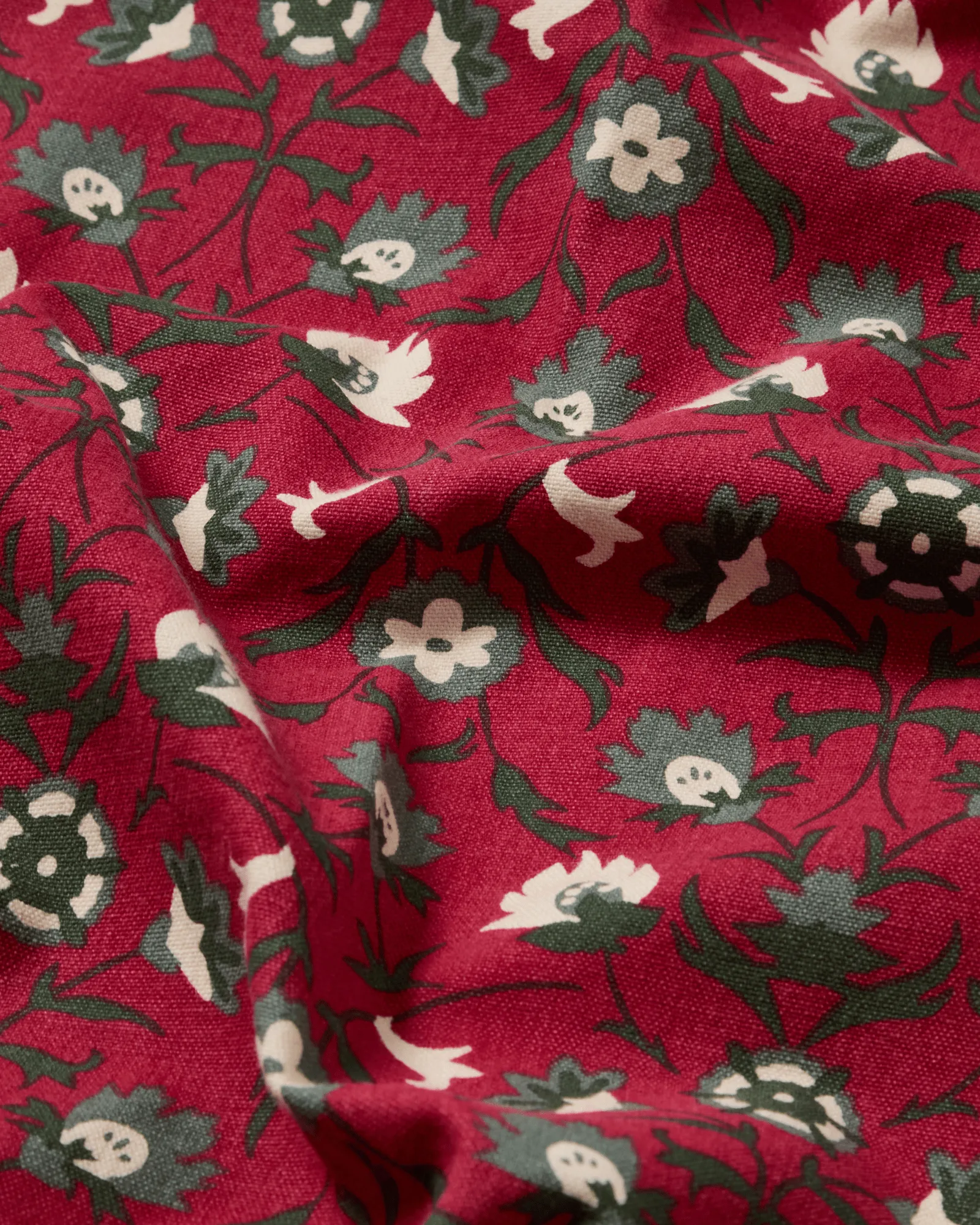 Tovaglia in cotone biologico con stampa Flower, Rosso-beige-verde, 150x350 cm Lexington