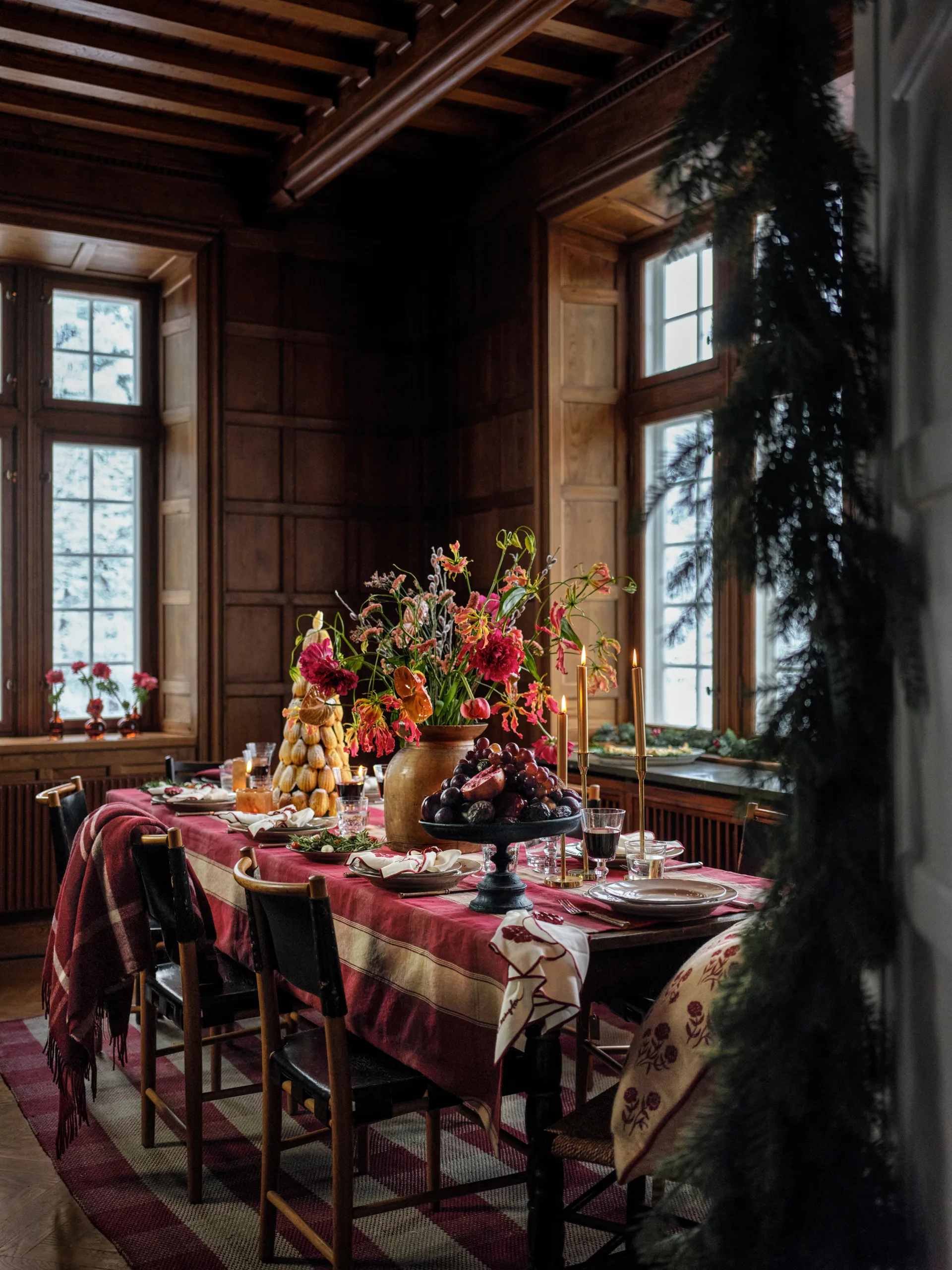 Tovaglia in lino-cotone a quadri 150x250 cm, Rosso-beige Lexington