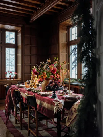 Tovaglia in lino-cotone a quadri 150x350 cm - Rosso-beige - Lexington