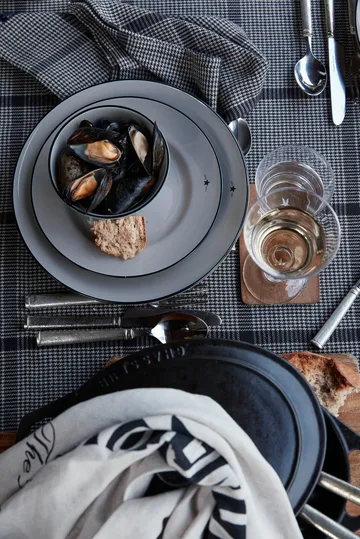 Tovaglia Pepita Check in lino cotone, 150x250 cm - Grigio scuro-beige - Lexington