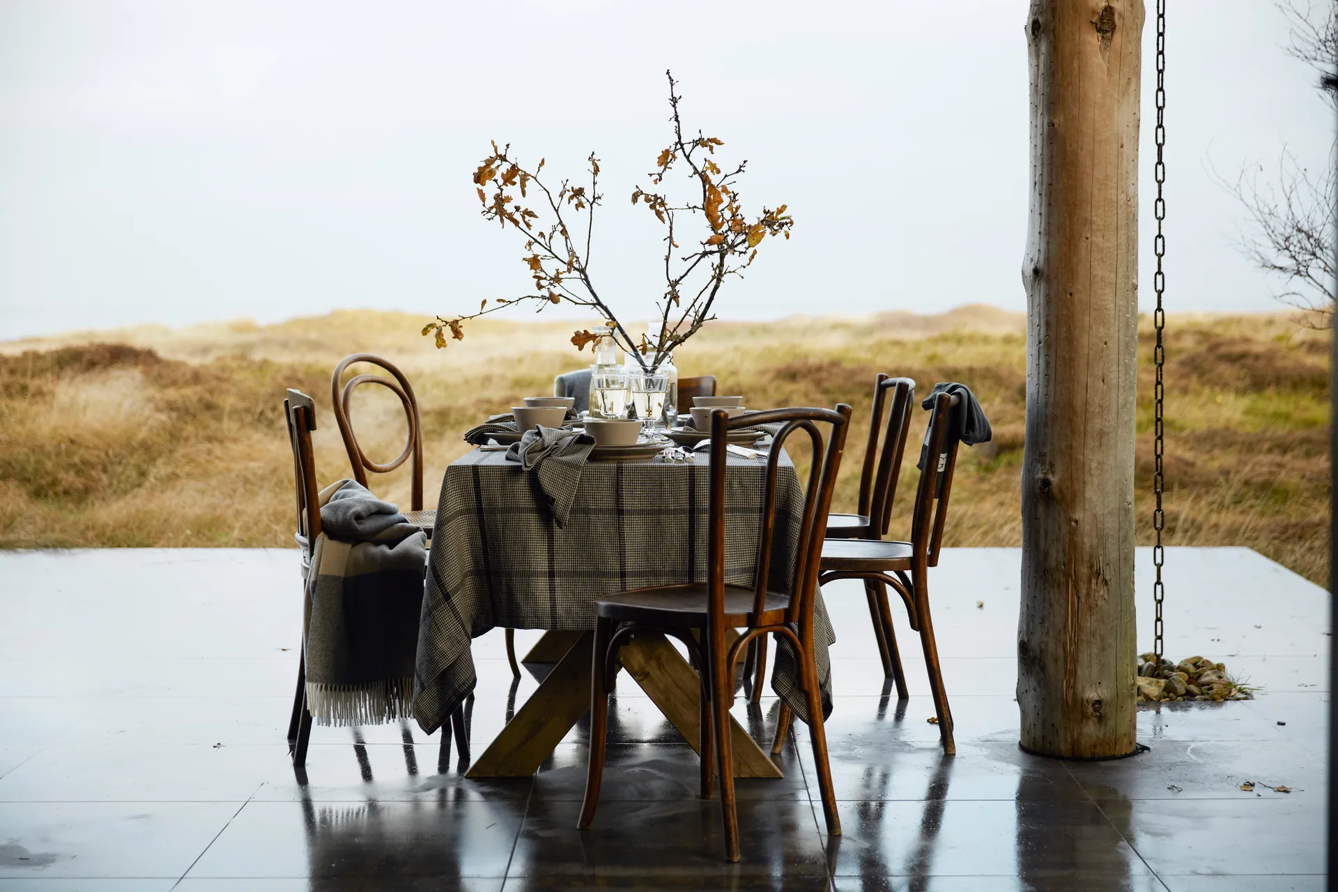 Tovaglia Pepita Check in lino cotone, 150x250 cm, Grigio scuro-beige Lexington