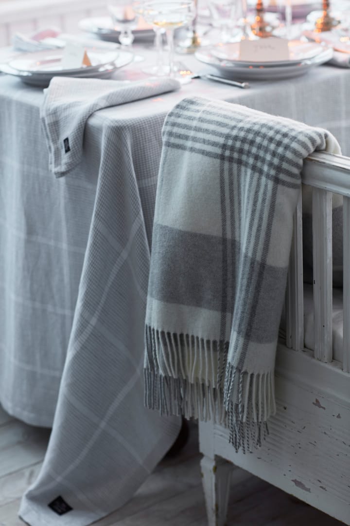 Tovaglia Pepita Check in lino cotone, 150x350 cm - Bianco, grigio chiaro - Lexington