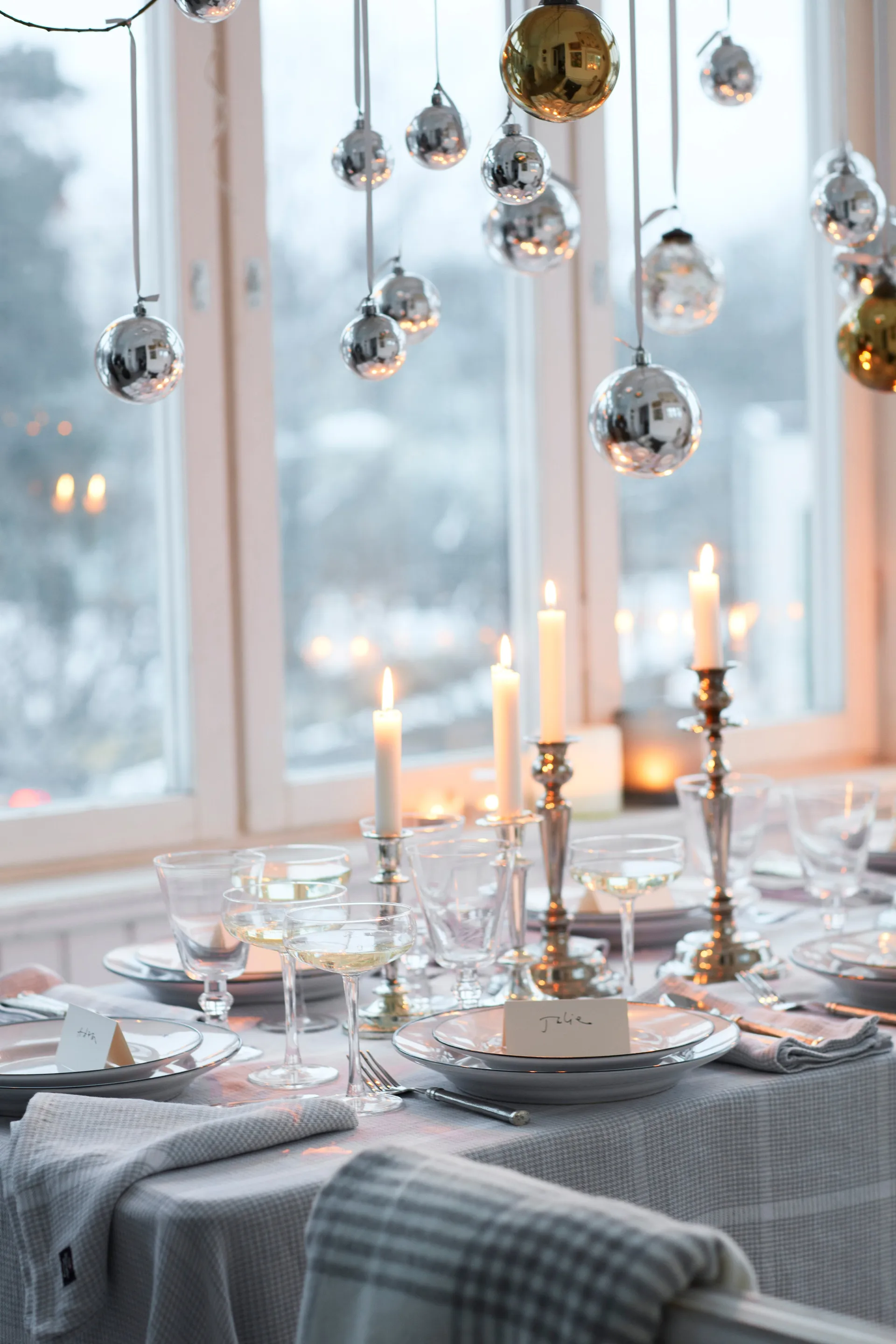 Tovaglia Pepita Check in lino cotone, 150x350 cm, Bianco, grigio chiaro Lexington