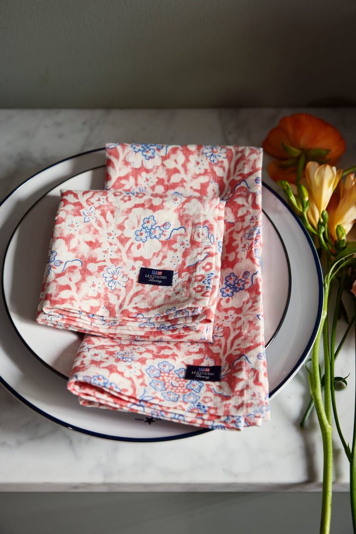 Tovagliolo di stoffa in cotone riciclato Printed Flowers 50x50 cm, Corallo Lexington