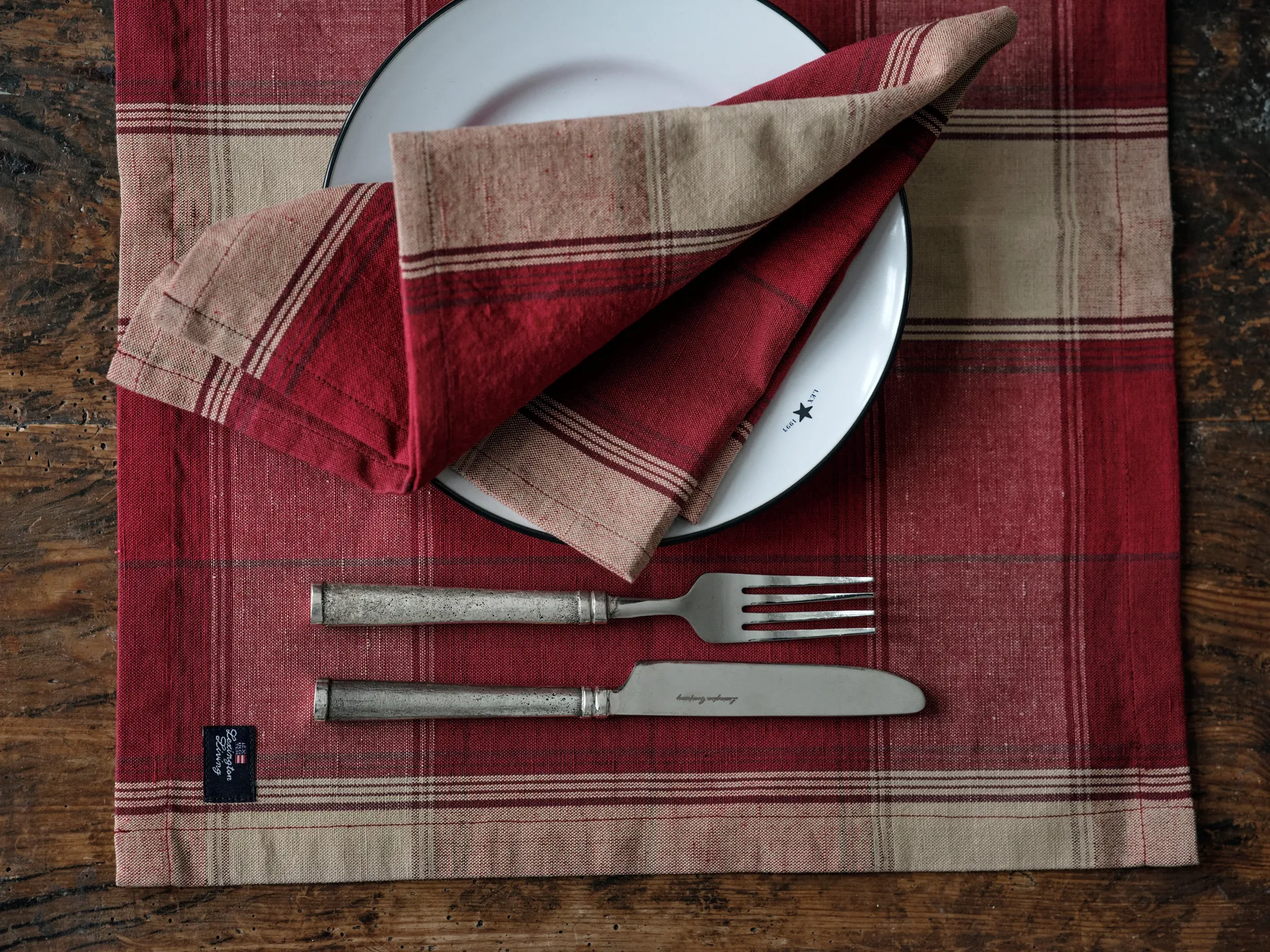 Tovagliolo in misto lino-cotone Checked 50x50 cm, Rosso-beige Lexington