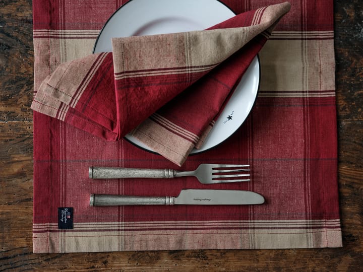 Tovagliolo in misto lino-cotone Checked 50x50 cm, Rosso-beige Lexington
