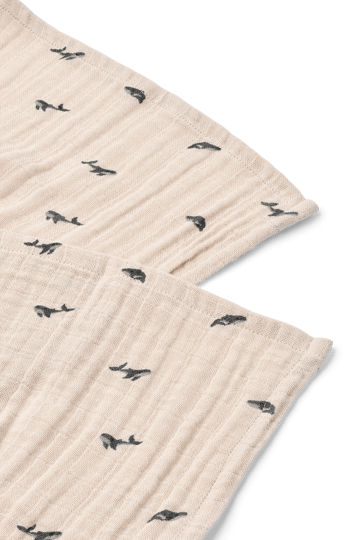 Panno in mussola Lewis 65x65 cm confezione da 2 - Mini whale-Sandy - Liewood