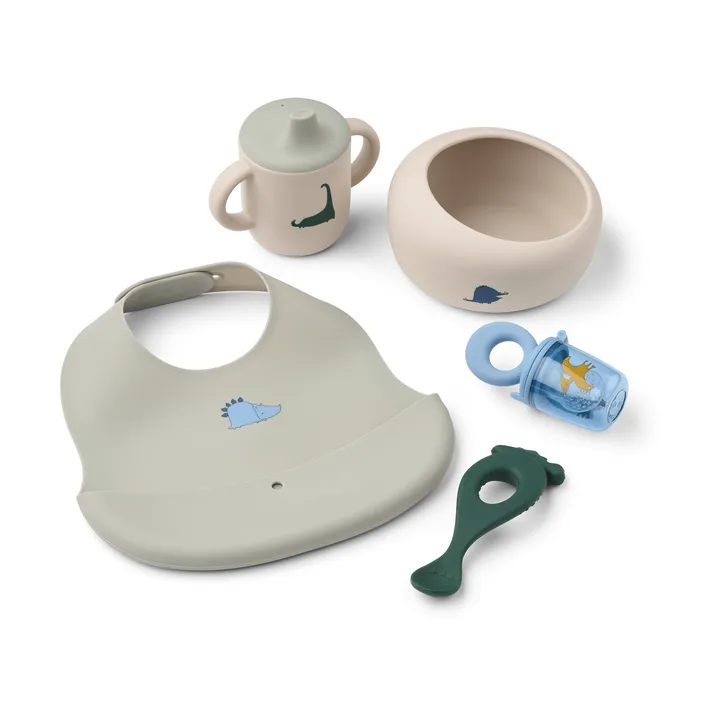 Set da pappa per bambini Mileah - Dino Roar/Dove blue - Liewood