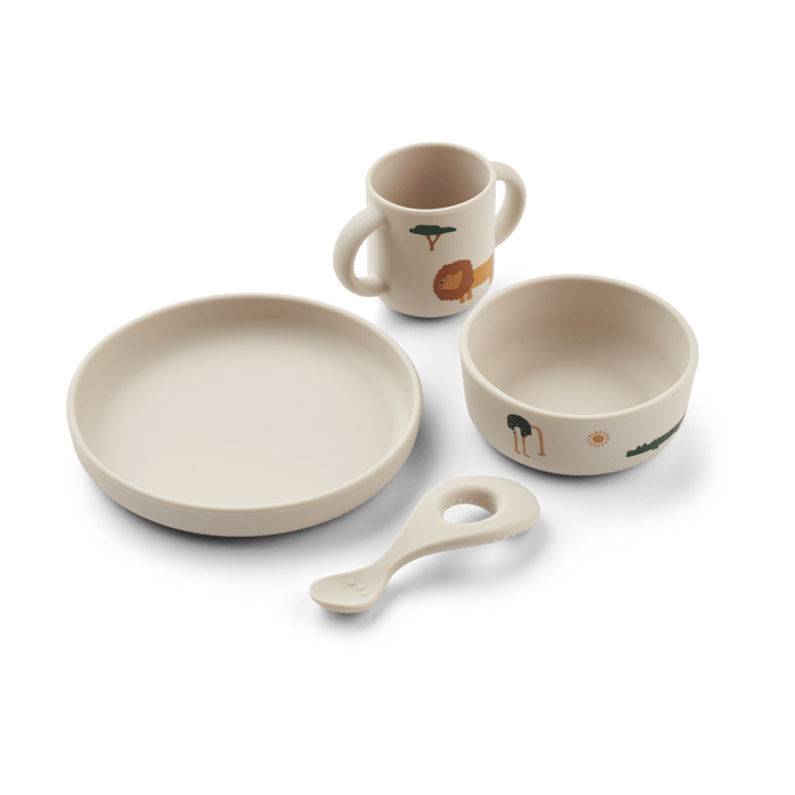 Set di stoviglie Vivi printed 4 pezzi - Safari sandy mix - Liewood