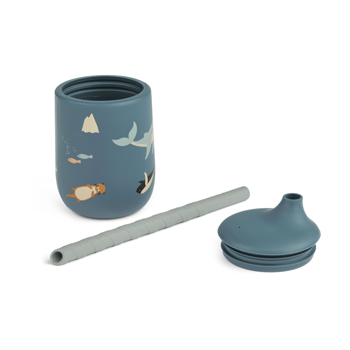 Tazza antigoccia stampata Ellis con cannuccia 23 cl, Arctic Sea-Ocean view Liewood