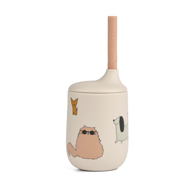 Tazza antigoccia stampata Ellis con cannuccia 23 cl - Cats and Dogs-Sandy - Liewood